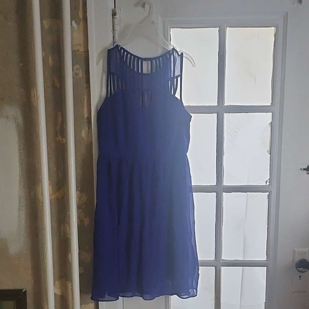 A'Reve Blue Pleated Halter Mini Dress